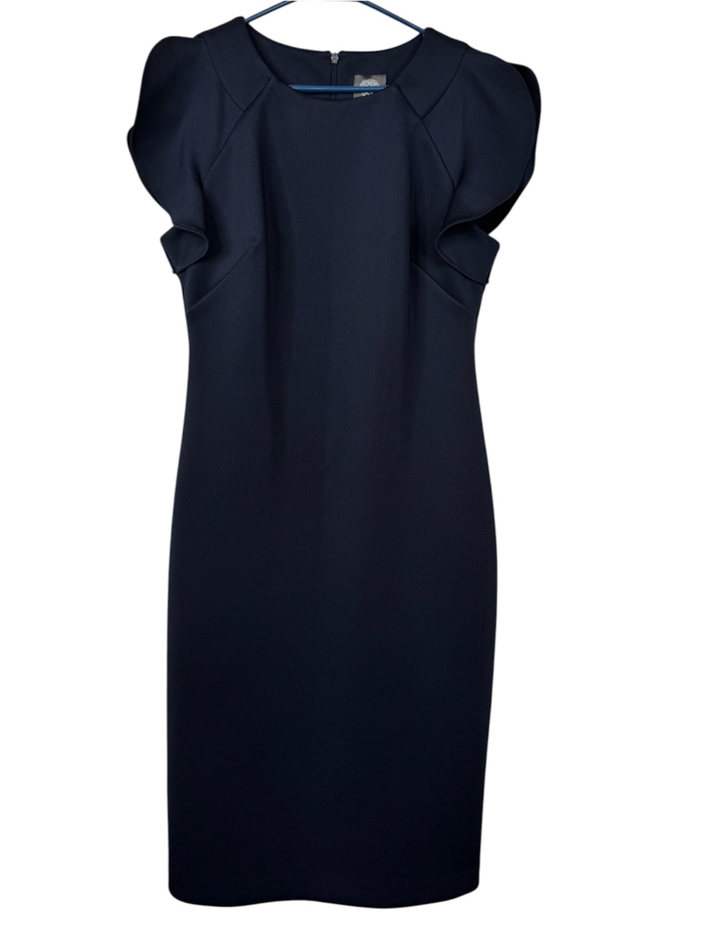 Vince Camuto Navy Ruffle Cap-Sleeve Sheath Dress